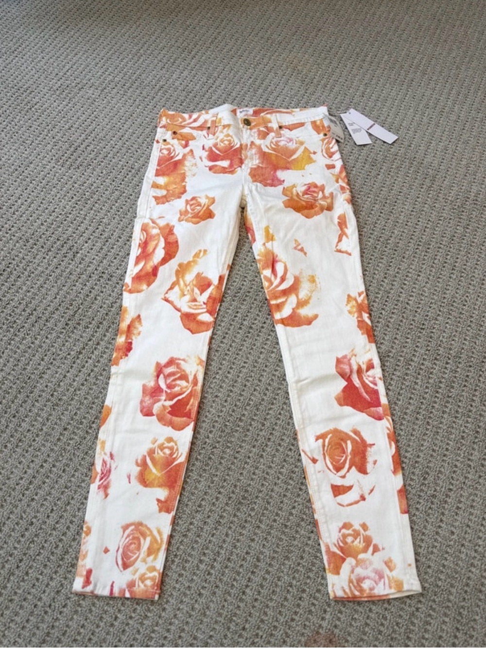 Hudson Floral Print Skinny Jeans - White & Orange